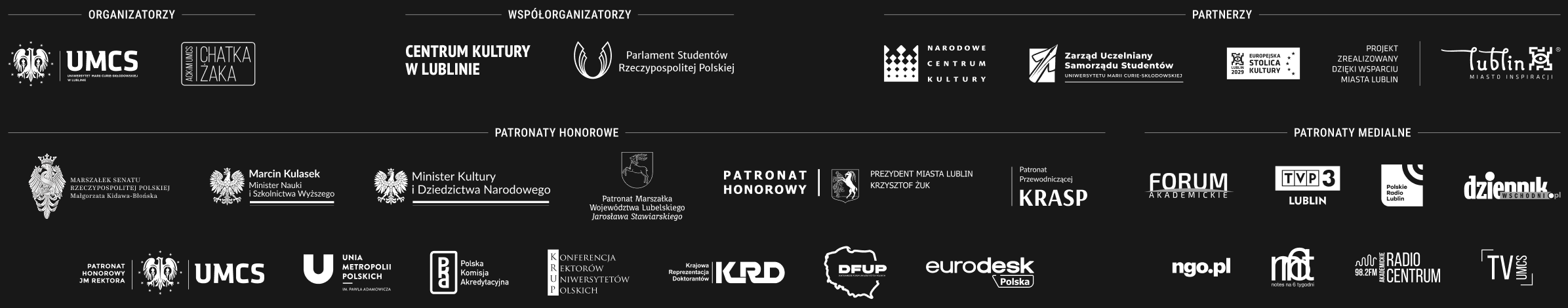 Organizatorzy, partnerzy oraz patronaty honorowe i medialne